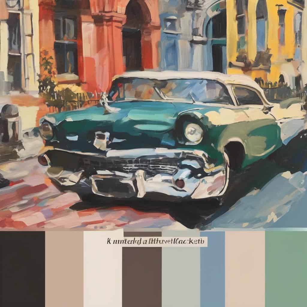 Vintage car painting showcasing the evolution of materials in art and their influence on artistic expression and techniques.